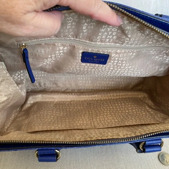 GENTLY LOVED Kate Spade blue pebble grain leather satchel with shoulder strap - Picture 11 of 12